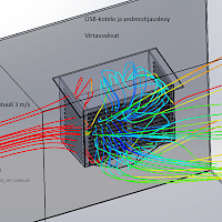 Kuva 7a. OSB-kotelo ja vedenohjauslevy (tuuli 3 m/s) – virtausviivat.